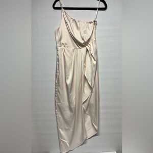 ✨Lulu's Champagne Asymmetrical Draped Dress Size L